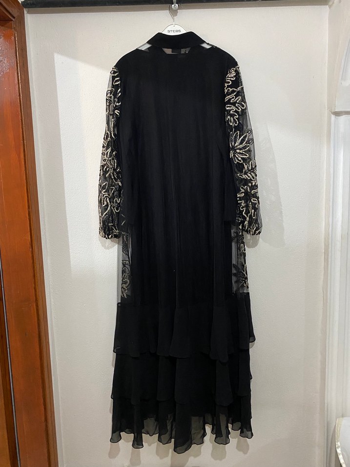 Nakışlı Uzun Kollu Siyah Bohem Elbise - Görsel 2