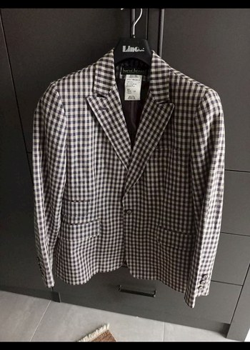 Düğmeli Ekose Desenli Kadın Blazer Ceket