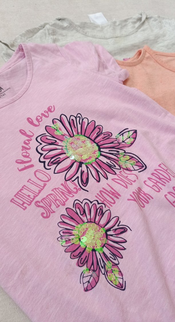 Kız Çocuk Pembe Pamuklu Renkli Baskılı Tişört 3 lü - Görsel 2