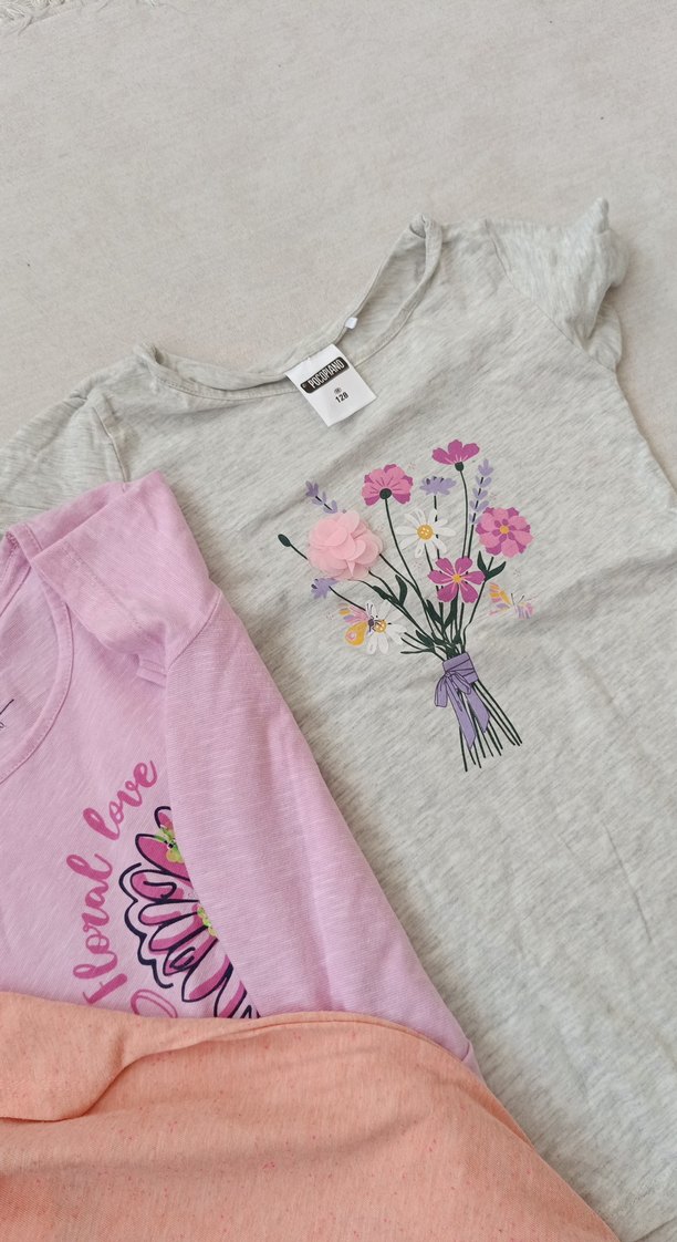 Kız Çocuk Pembe Pamuklu Renkli Baskılı Tişört 3 lü - Görsel 4