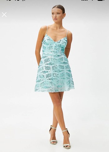 Payetli Astarlı Mini Elbise - Görsel 5