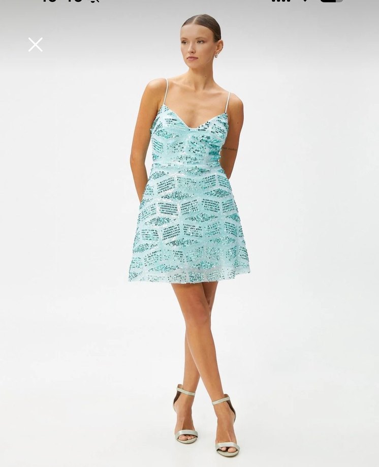 Payetli Astarlı Mini Elbise - Görsel 5