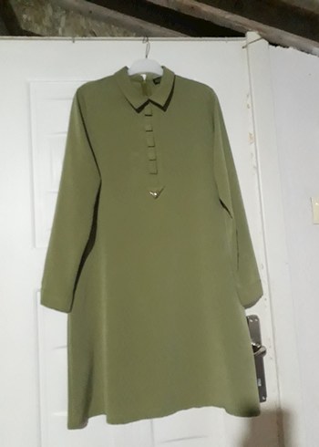 42 Beden haki Renk Kadın Khaki Midi Düğmeli Tunik