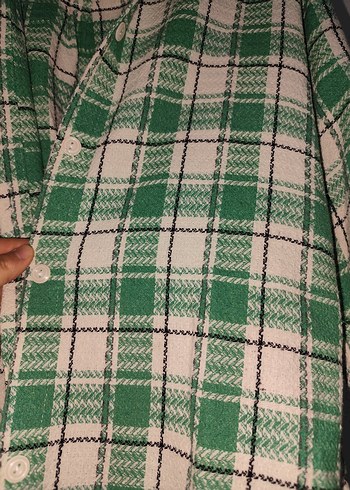 Düğmeli Yeşil Kareli Salaş Kadın Gömlek - Görsel 2
