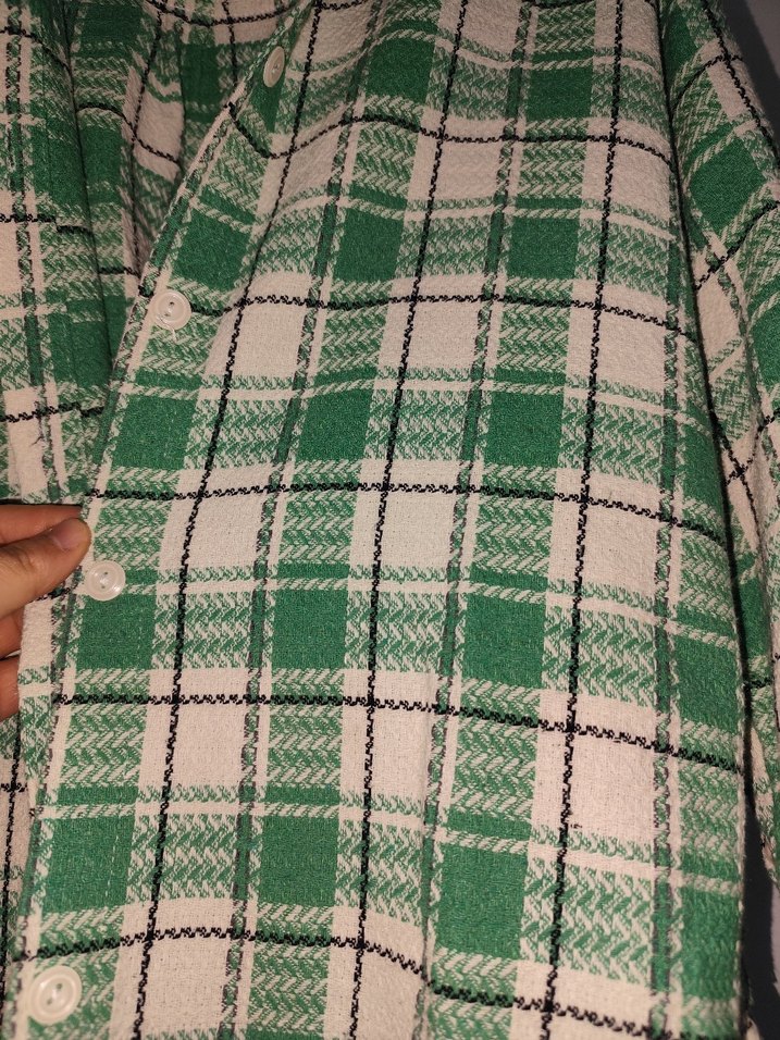 Düğmeli Yeşil Kareli Salaş Kadın Gömlek - Görsel 2