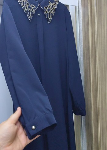 Nakışlı Lacivert Uzun Kollu Tunik - Görsel 2