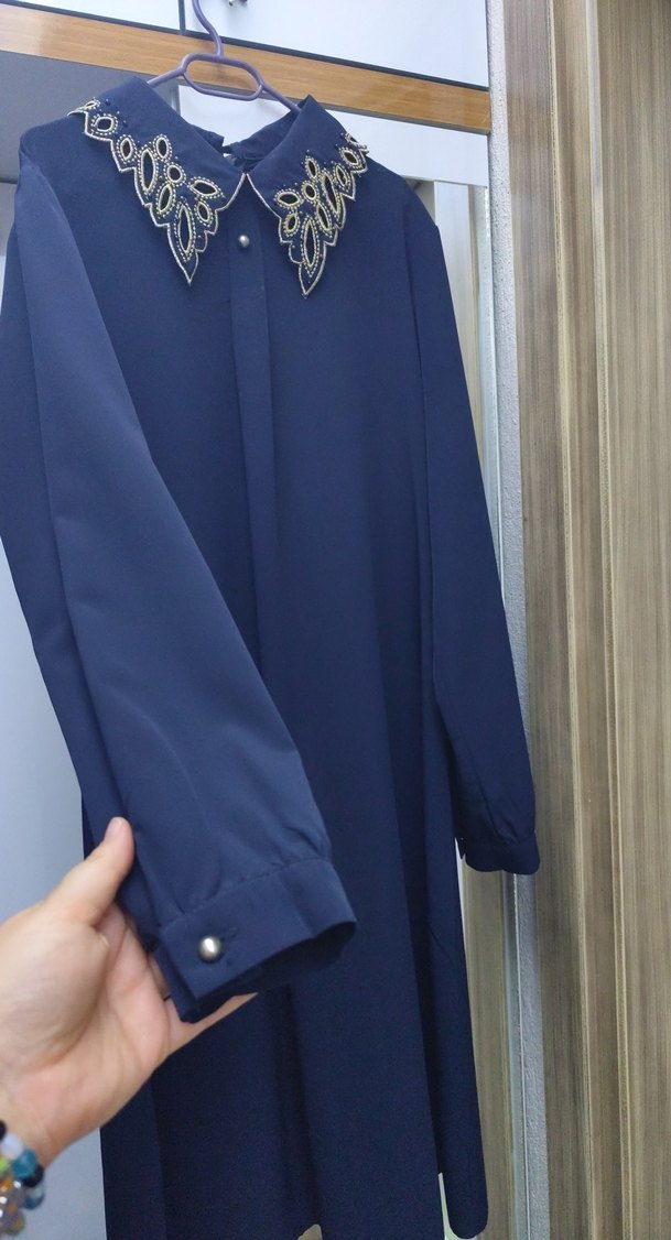 Nakışlı Lacivert Uzun Kollu Tunik - Görsel 2