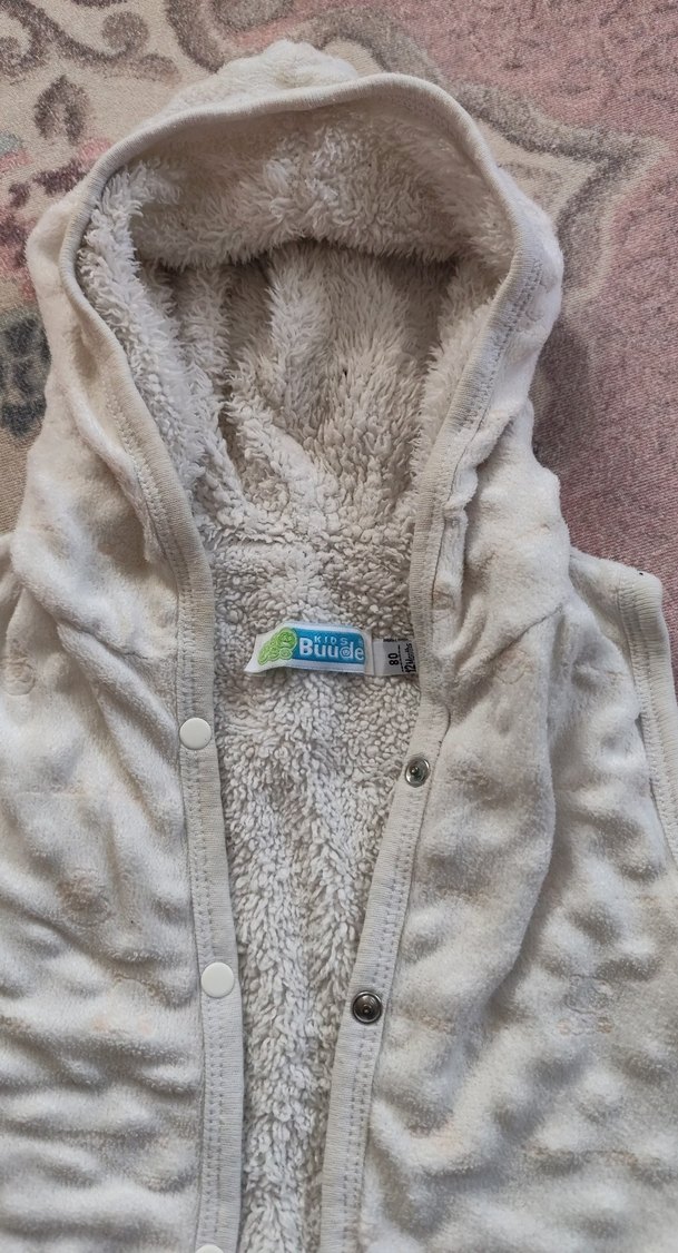 Kapüşonlu Beyaz Kız erkek  Peluş Yelek - Görsel 2