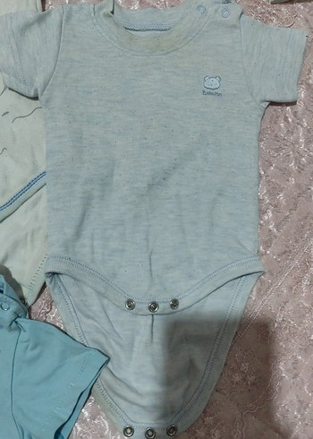 Mavi Pamuklu Kısa Kollu Bebek Body Seti - Görsel 2