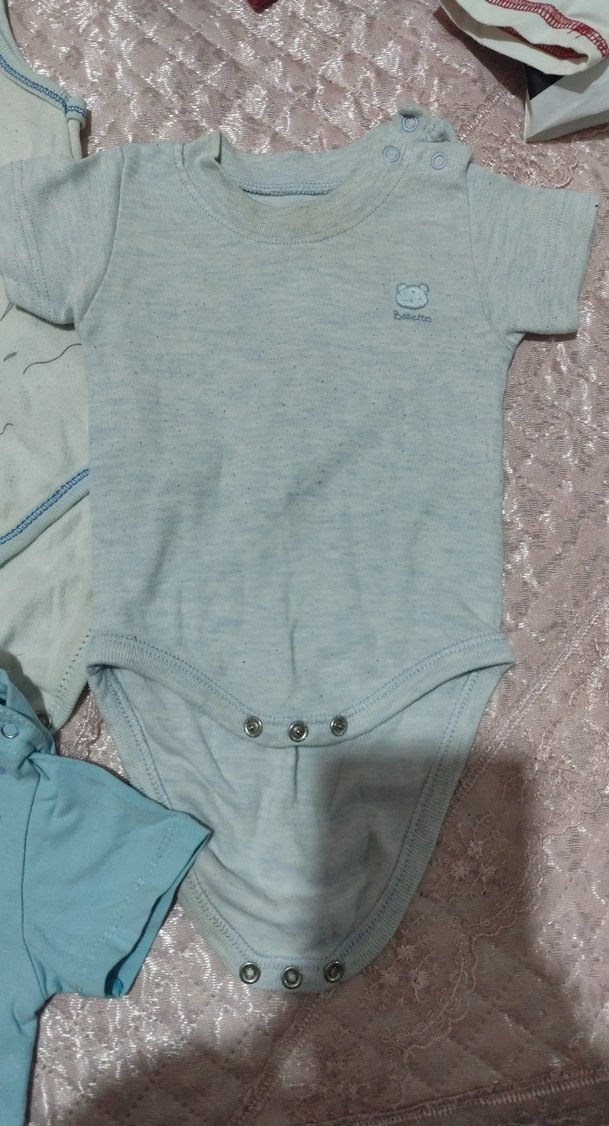 Mavi Pamuklu Kısa Kollu Bebek Body Seti - Görsel 2