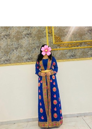 Renkli Etnik Desenli Uzun Henna Elbise
