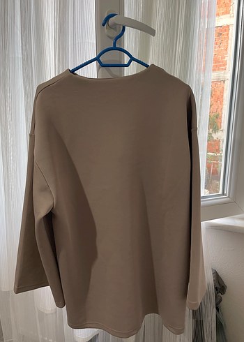 Trendyol & Milla Bej Keten Kadın Sweatshirt, Salaş, Uzun Kollu