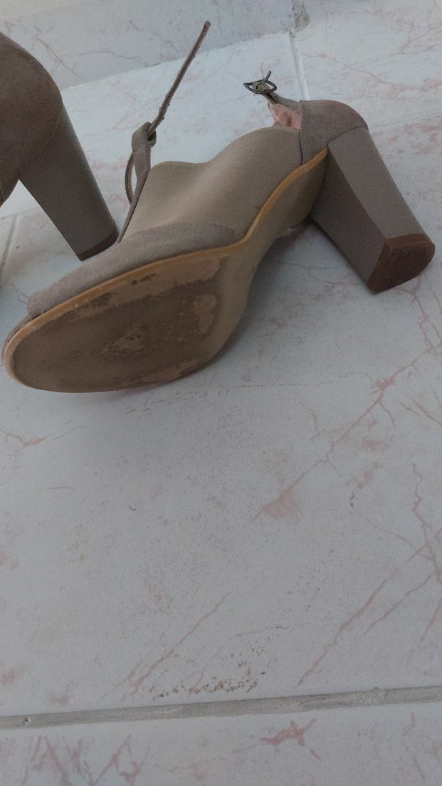 Bej Süet Stiletto Kadın Topuklu Ayakkabı - Görsel 2