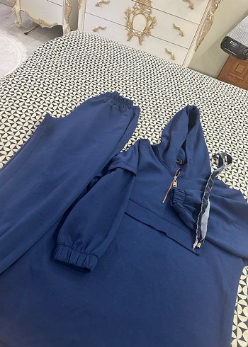 Kadın Lacivert Kapüşonlu Rahat Eşofman Takımı - Görsel 2