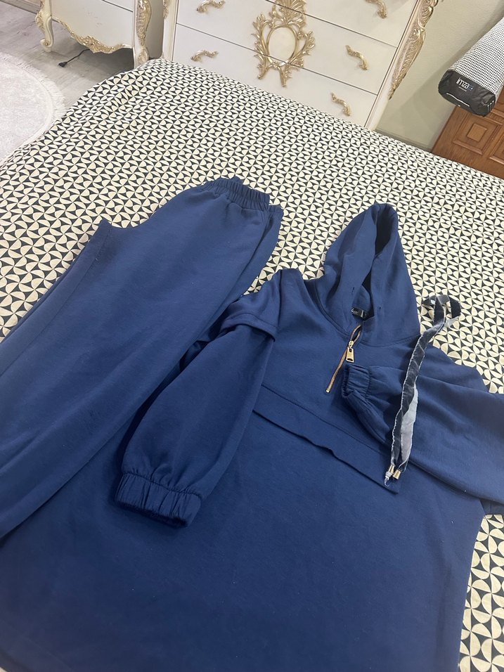 Kadın Lacivert Kapüşonlu Rahat Eşofman Takımı - Görsel 2