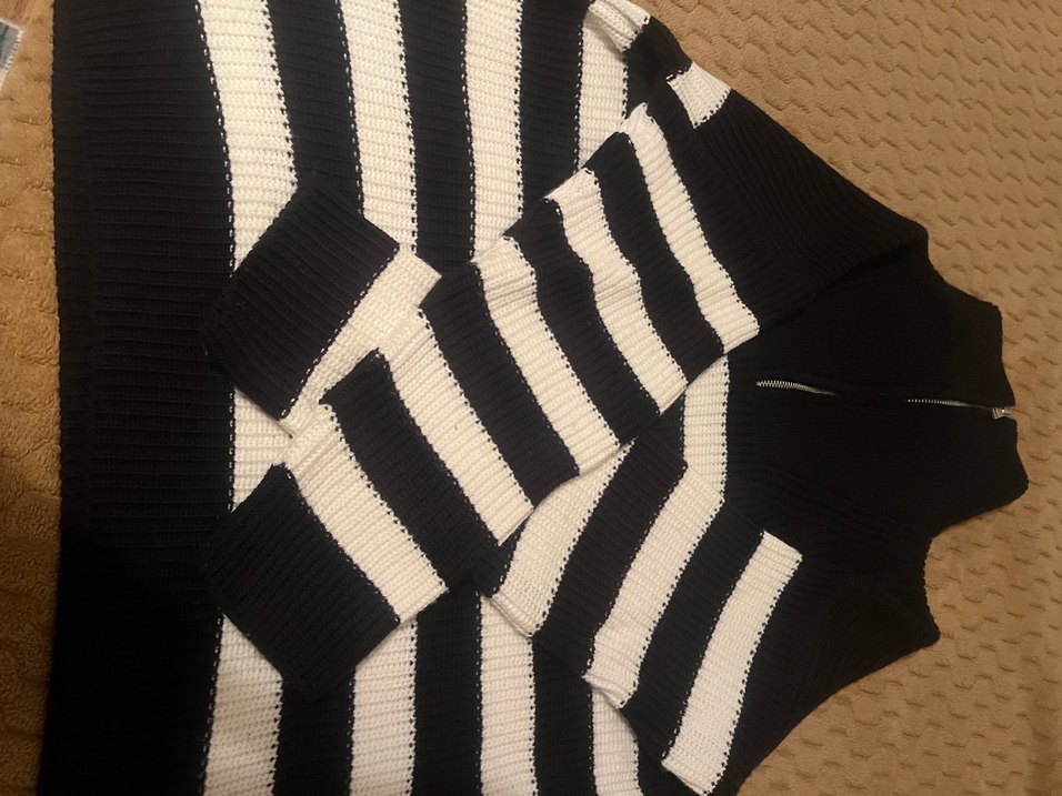 Çizgili Siyah Kadın Triko Kazak yeni bir gün giyildi sadece - Görsel 3