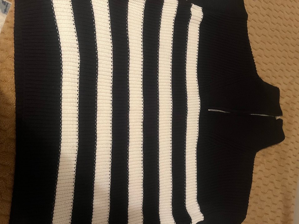 Çizgili Siyah Kadın Triko Kazak yeni bir gün giyildi sadece - Görsel 2
