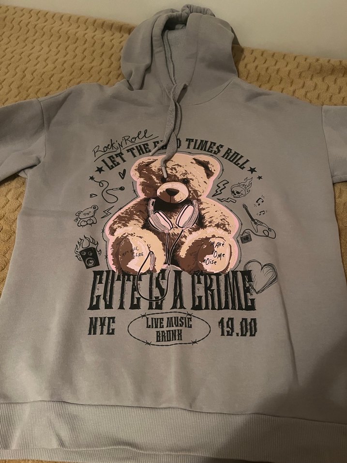 Gri Kapüşonlu Baskılı Kadın Sweatshirt - Görsel 2