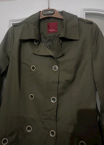 Kadın Haki Düğmeli Uzun Trençkot - Görsel 3