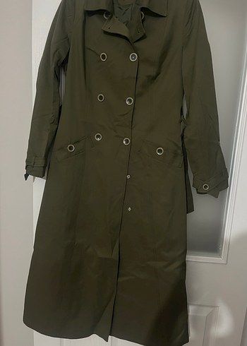 Kadın Haki Düğmeli Uzun Trençkot - Görsel 2