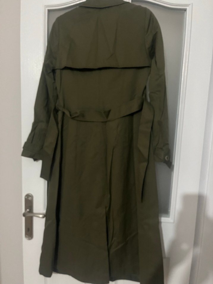 Kadın Haki Düğmeli Uzun Trençkot - Görsel 4