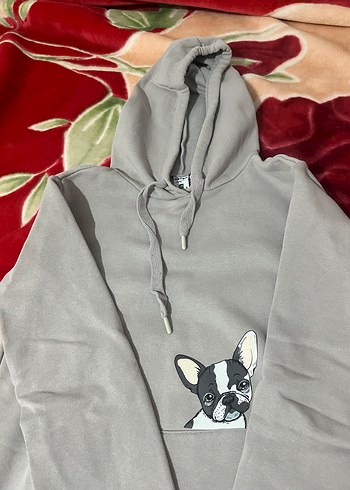 Gri Kapüşonlu Sweatshirt Baskılı - Görsel 3