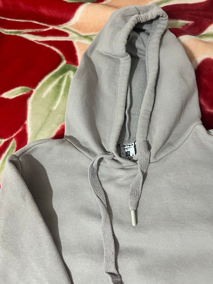 Gri Kapüşonlu Sweatshirt Baskılı - Görsel 4