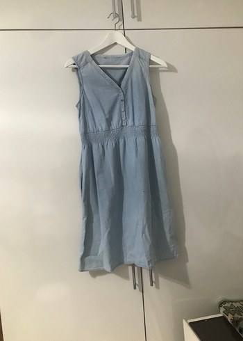 m Beden Düğmeli V Yakalı Denim Midi Elbise