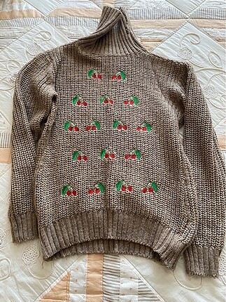 Vintage Kiraz Desenli Kazak