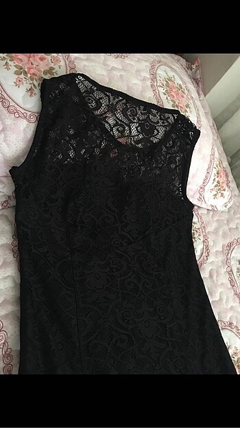 Tozlu Siyah dantel sırt detay abiye elbise