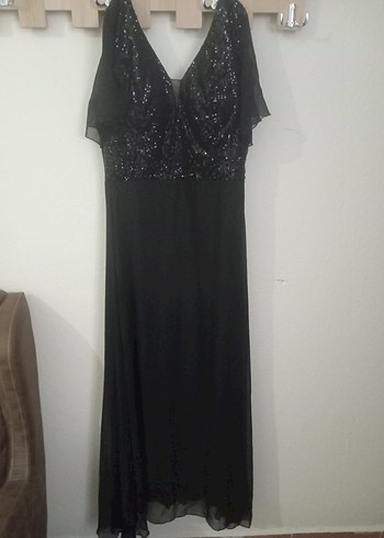 Siyah Uzun Drapeli V Yaka Abiye Elbise - Görsel 3