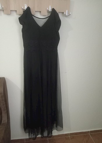 Siyah Uzun Drapeli V Yaka Abiye Elbise - Görsel 5