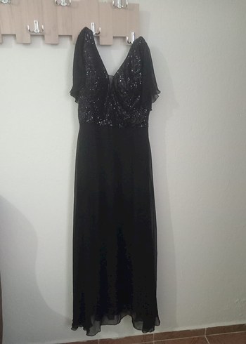 Siyah Uzun Drapeli V Yaka Abiye Elbise - Görsel 2