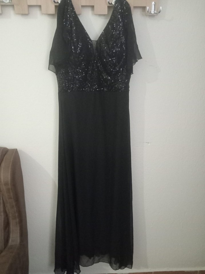 Siyah Uzun Drapeli V Yaka Abiye Elbise - Görsel 3