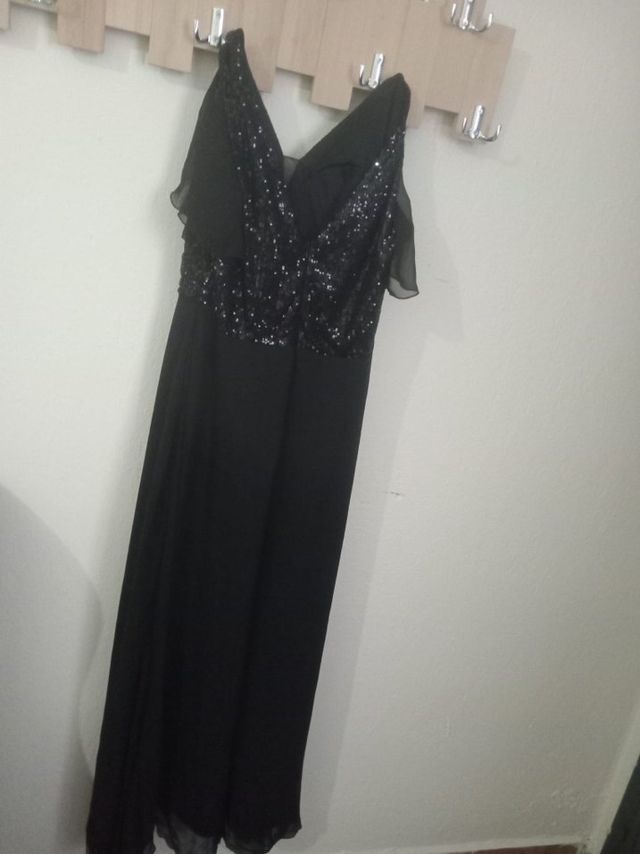 Siyah Uzun Drapeli V Yaka Abiye Elbise - Görsel 4