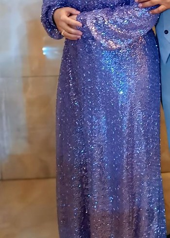 Parlak lila Uzun Kollu Tesettür Abiye Elbise - Görsel 6