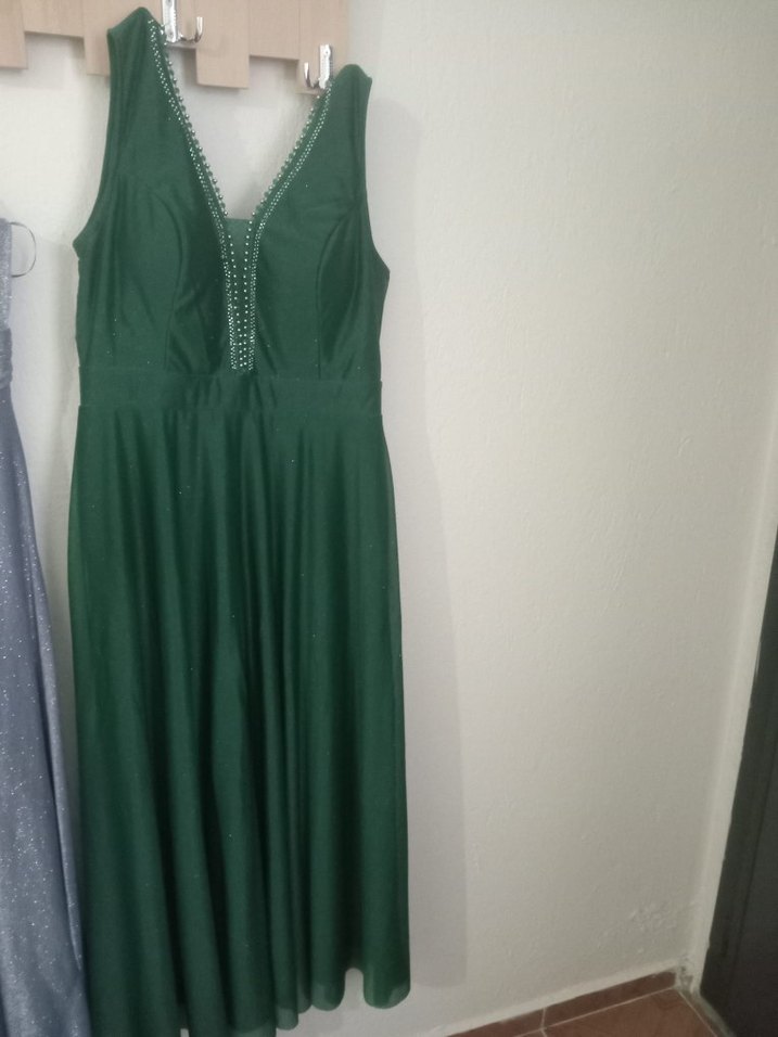 Gri V Yaka Midi Kadın Elbiseee - Görsel 2