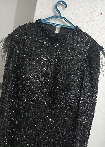 Kadın Siyah Uzun Kürklü Abiye Elbise 42 44 uyumlu - Görsel 2