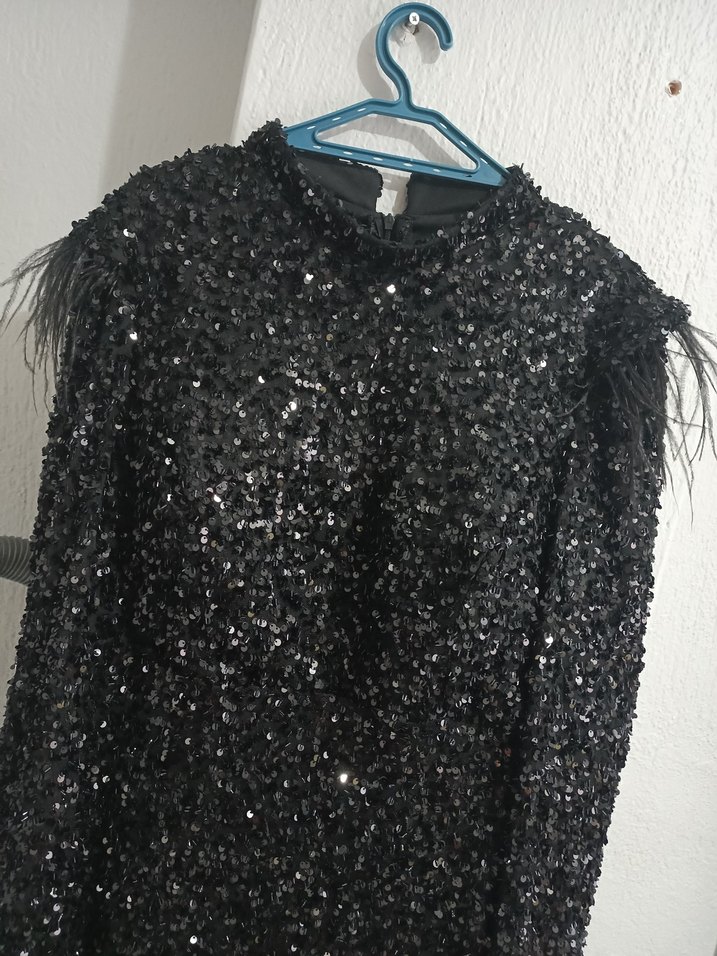 Kadın Siyah Uzun Kürklü Abiye Elbise 42 44 uyumlu - Görsel 2