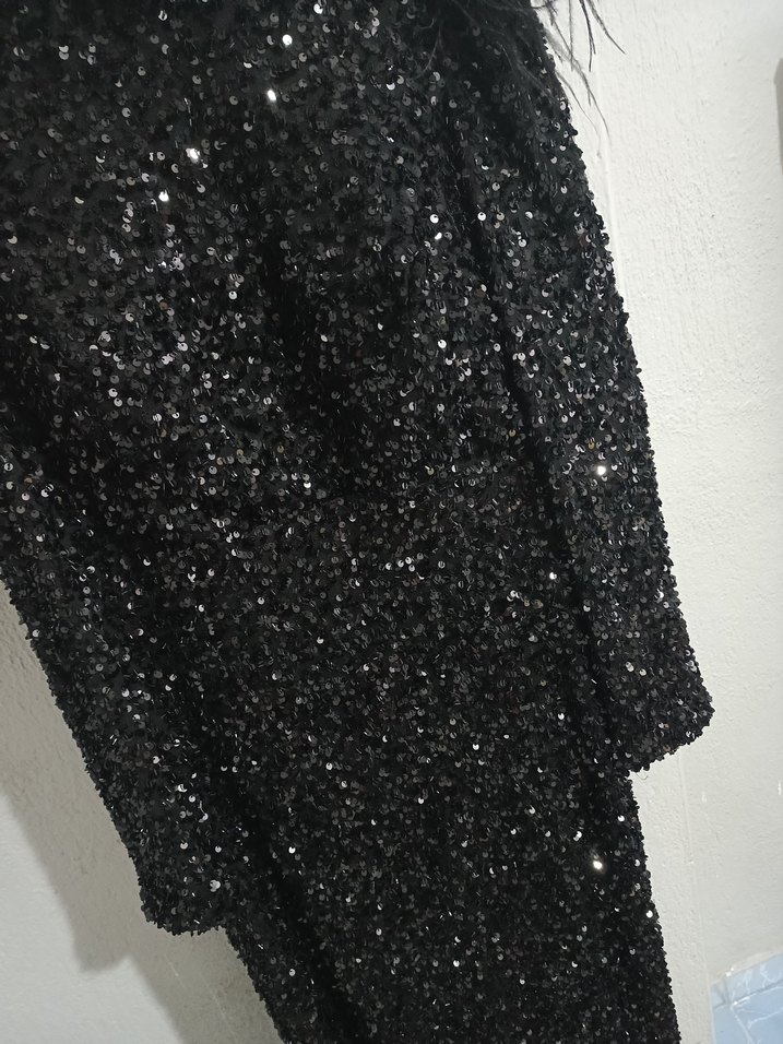 Kadın Siyah Uzun Kürklü Abiye Elbise 42 44 uyumlu - Görsel 3