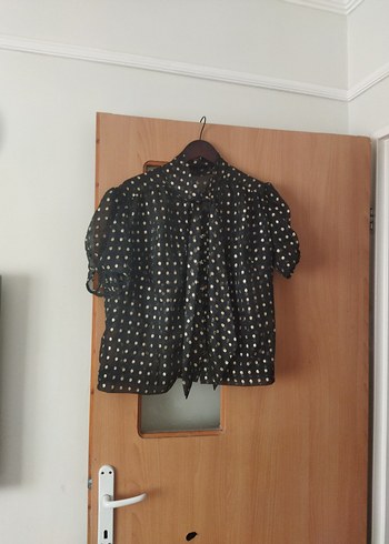 Puantiye Desenli Kız Bluzu, Kısa Kollu, Düğmeli