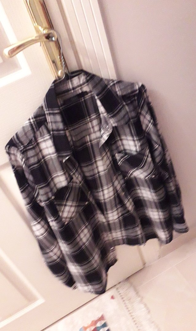 siyah gri beyaz kareli keten gömlek - Görsel 3