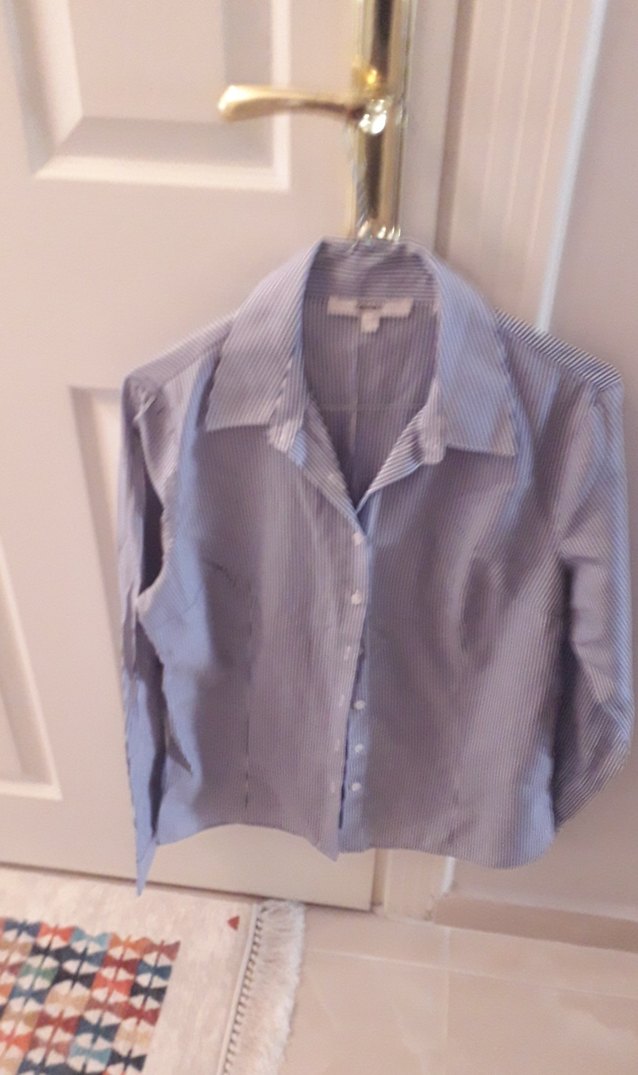 Gri Çizgili Keten Uzun Kollu Gömlek - Görsel 3