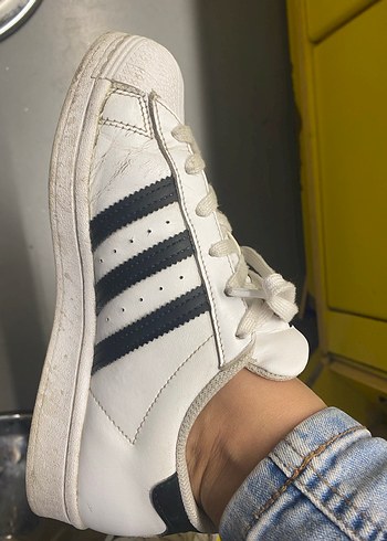 Orijinal Adidas süperstar  beyaz bağcıklı günlük ayakkabı - Görsel 3