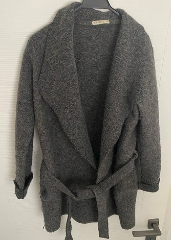 Oxxo Gri Örgü Yün Kadın Midi Kaban - Görsel 2