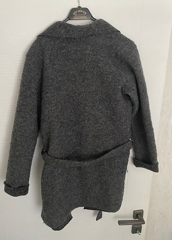 Oxxo Gri Örgü Yün Kadın Midi Kaban - Görsel 4