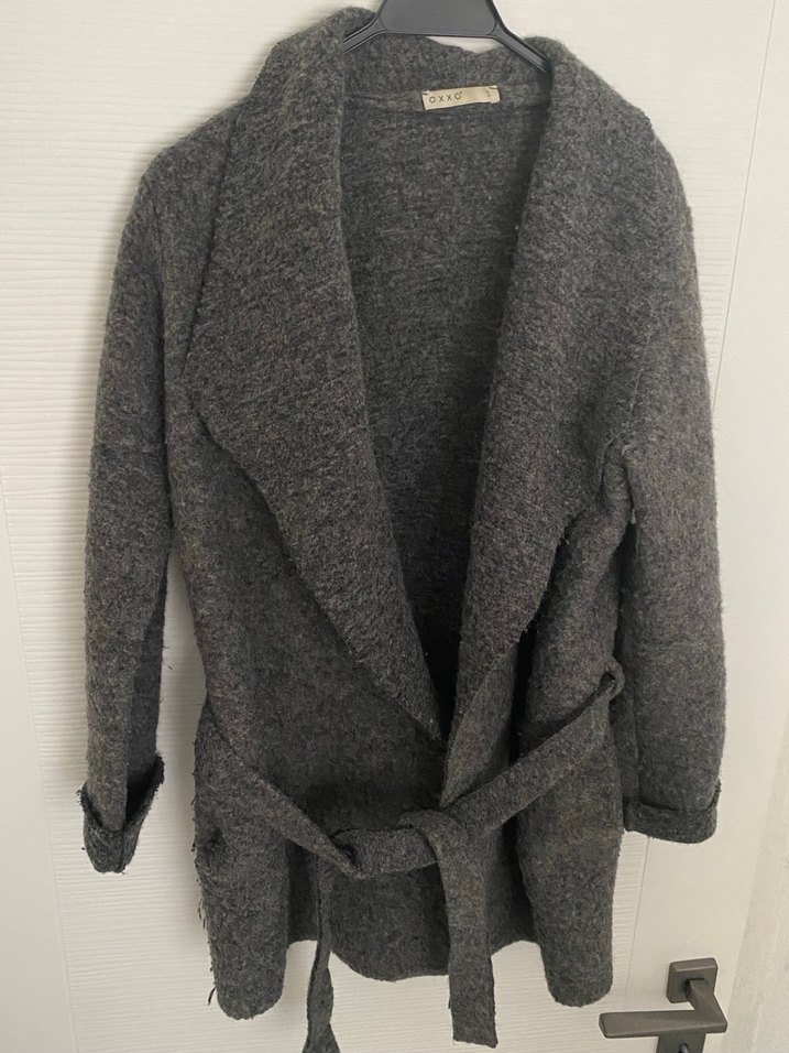 Oxxo Gri Örgü Yün Kadın Midi Kaban - Görsel 2