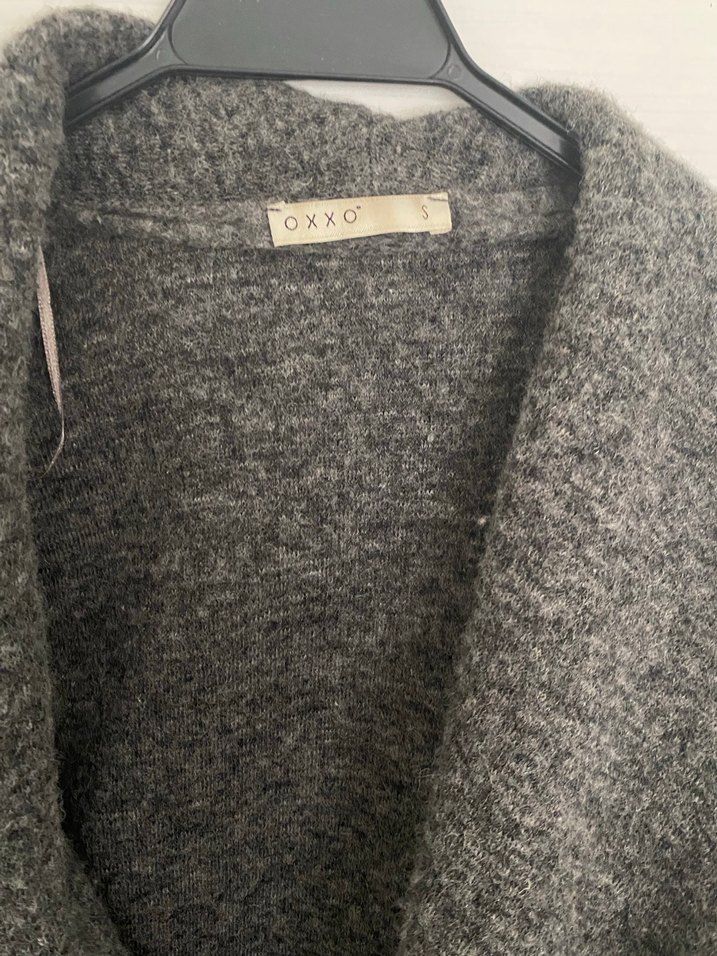 Oxxo Gri Örgü Yün Kadın Midi Kaban - Görsel 3