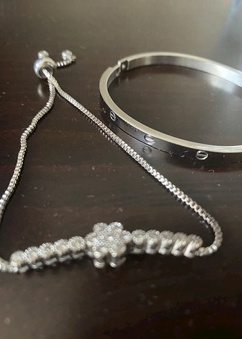 Minimalist  gümüş renkli taşlı  Kadın Bileklik - Görsel 5