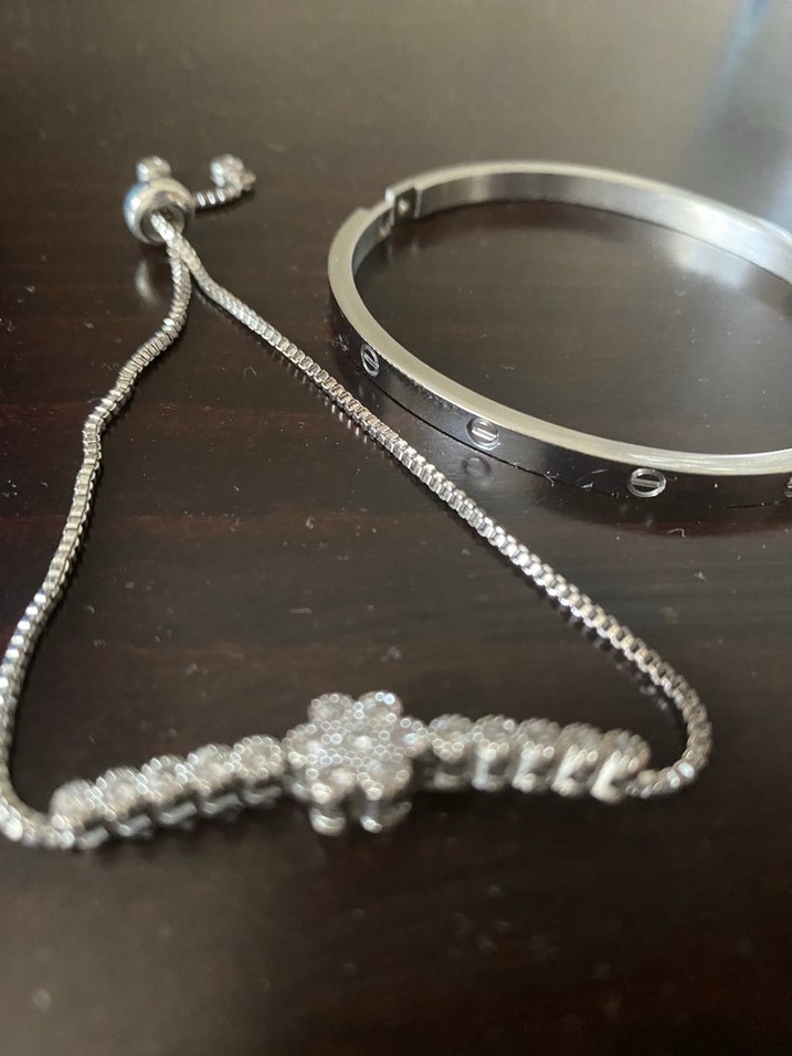 Minimalist  gümüş renkli taşlı  Kadın Bileklik - Görsel 5